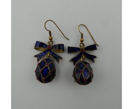 A pair of Russian enamel egg earrings. 3.25 cm high.