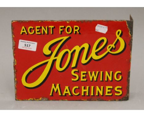 A small double sided Jones Sewing Machines enamel sign.  25.5 cm wide.