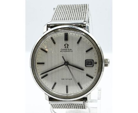 Omega De Ville gents stainless steel cased automatic watch, circa 1960s, the silver dial with date aperture, seconds sweep an