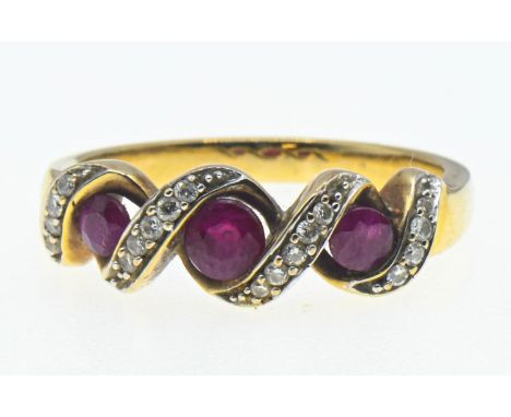 9ct gold ring with rubies & diamonds. Size N, gross weight 3.23gms 