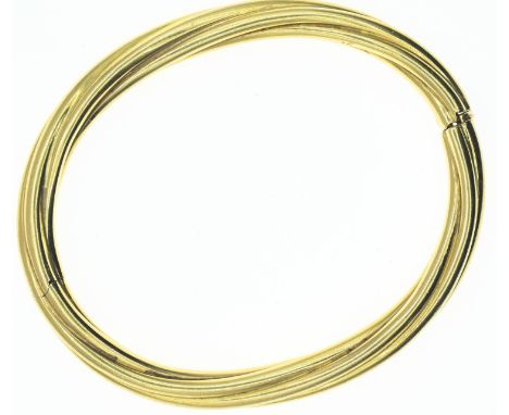 18ct gold Italian twist style hinged bangle, 26.4g 