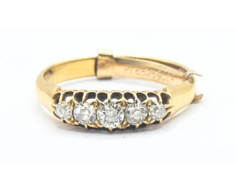 18ct gold and diamond five stone ring. With 9ct gold resize clip. Size N. Gross weight 3.16g 