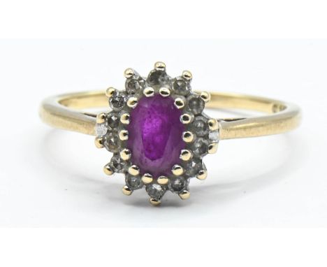 9ct gold, ruby and CZ cluster ring, size M, 2.31 grams 
