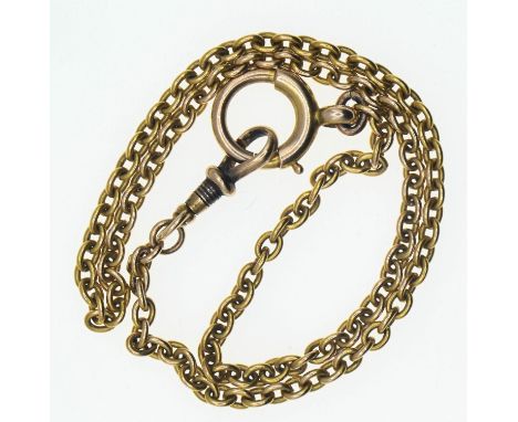 15ct gold Albert chain with a yellow metal jump ring, yellow metal tests positive for 9ct gold, length 340mm, gross weight 10