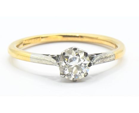 18ct gold and diamond ring, size N. Diamond estimated 0.50 carat. Diameter 5.2mm&nbsp; diameter. Size N. Gross weight 2.21g