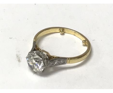 1920's 18ct yellow gold &amp; platinum mounted 1.4ct old cut diamond solitaire ring (colour J/K VS)