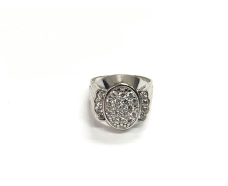 A gents 9ct white gold pave set signet ring, approx 8.8g and approx size W.