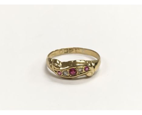 A Victorian 18ct gold, ruby and diamond ring, approx 2.3g and approx size P.