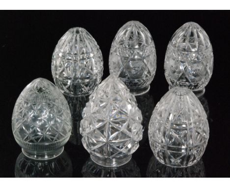 A collection of early 20th Century John Walsh Walsh clear crystal light shades of ovoid form decorated with various cut and p