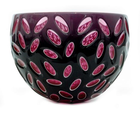  A contemporary limited edition Blowzone studio glass Virtu bowl by Iestyn Davies, of ovoid form triple cased in graduated am