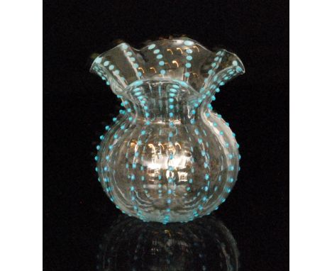 An early 20th Century Stourbridge H. Wilkinson of Dennis Street patent glass vase of globular form with wave edge rim decorat