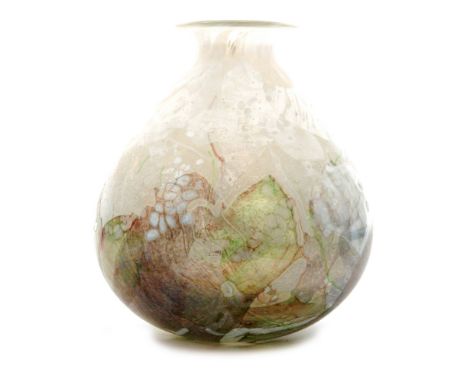 A large later 20th Century Isle of Wight glass Flower Garden vase, of tapered form with flared rim, decorated with pale green