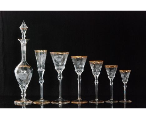 A large and extensive early 20th Century Moser table suite in the Paula pattern comprising 16cm liqueur glasses x 12, 13cm tu