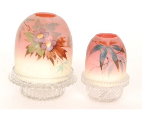A large late 19th Century Thomas Webb and Sons Queens Burmese Fairy Night Light dome, hand enamelled with flowering boughs ov