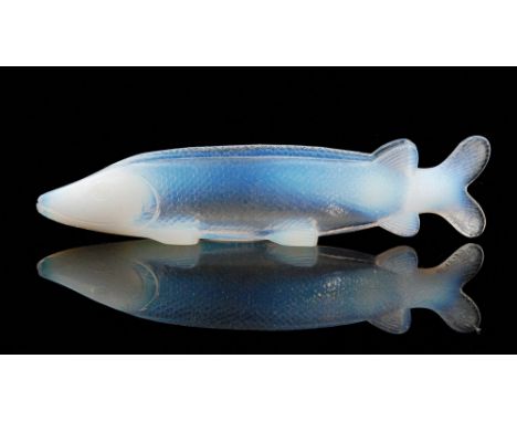 A late 19th Century Molineaux, Webb and Co novelty pressed glass flower trough in the form of a pike with graduated opalescen