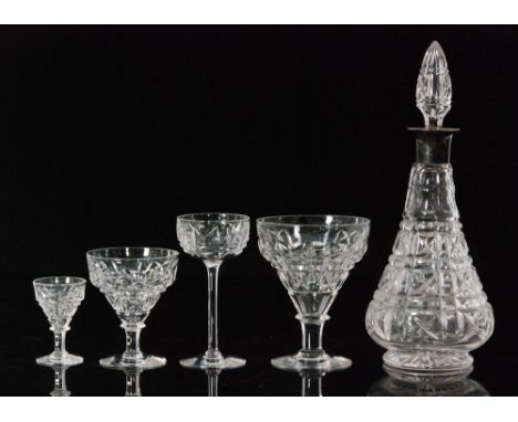 A John Walsh Walsh crystal glass part suite of Kenilworth pattern tableware comprising ten hock, nine sherry, eleven champagn