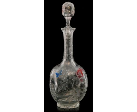 A Thomas Webb and Sons Aesthetic padded cameo crystal decanter, pattern W2610, circa 1891. The dimpled globe and shaft form b