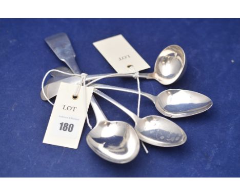 A George IV silver tablespoon; and two dessert spoons, by Alexander Henderson, Edinburgh 1824; and a George III silver ladle,
