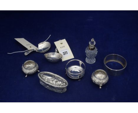 A George V silver tea strainer and stand, by Brook &amp; Son., Edinburgh 1928; together with other silver and white metal ite