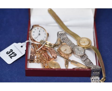 Lady's watches, to include: a 9ct. yellow gold wristwatch with white enamel arabic dial; and others by Rotary, Audax, Record 