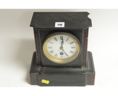 A slate mantel timepiece, 20cms high.