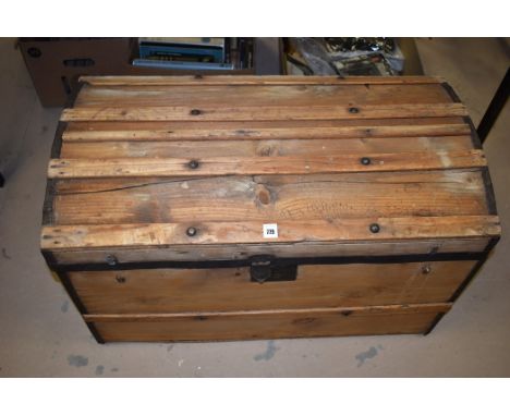 victorian stripped pine and metal bound domed top trunk