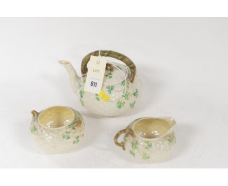 Belleek Teapot, milk jug and sugar bowl