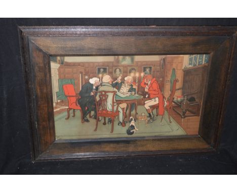 After Cecil Aldin gentlemen playing cards, colour lithograph.