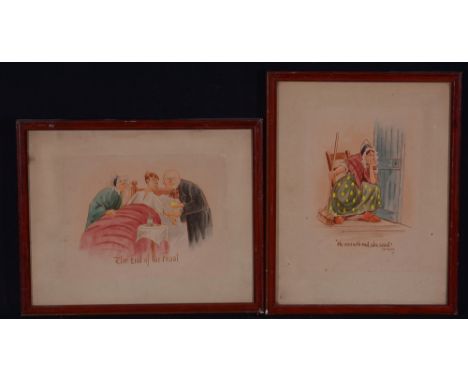 Martin "Cynicus" Anderson - "The end of the feast" and "He cometh not, she said (Tennyson)", one signed and both inscribed wi