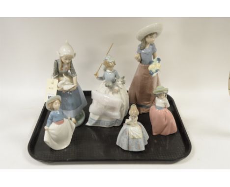 Lladro and NAO figures to include girl with duck; girl with dog; girl with fruit basket and 3 others