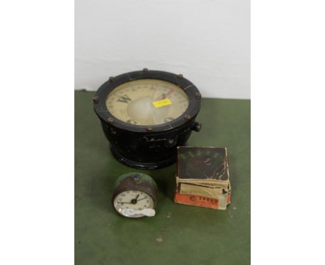 German small Boat Compass stamped 1943 'M1237NO' together with a Ebosa alarm clock in box