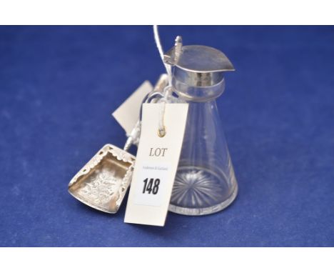 A George V silver mounted and glass Whisky tot jug by Deakin and Francis Limited, Birmingham 1920; together with a silver cad