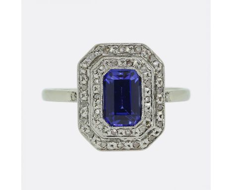 Art Deco Sapphire and Diamond Cluster Ring. &nbsp; &nbsp; &nbsp; &nbsp; &nbsp; &nbsp; Weight: 3.4 grams Ring Size: N (54) Fac