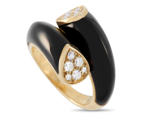 Van Cleef &amp; Arpels 18K Yellow Gold 0.30ct Diamond and Onyx Bypass Ring. &nbsp; &nbsp; Weight:8.8 grams Ring Top Height:5 