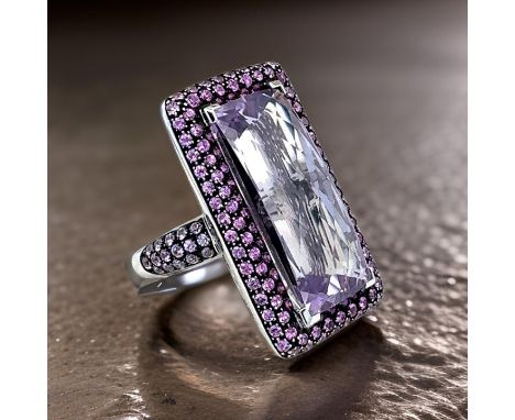 18.80 ct Faceted Amethyst &amp; 3.50 cttw Fading Pink Sapphire 18K White Gold Ring. &nbsp; &nbsp; &nbsp; &nbsp; &nbsp; &nbsp;