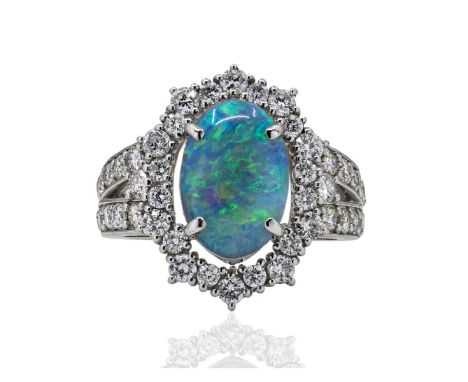 Platinum Black Opal Ring. &nbsp; &nbsp; &nbsp; &nbsp; &nbsp; &nbsp; &nbsp; &nbsp; &nbsp; &nbsp; &nbsp; &nbsp; 2.17 carar Ligh