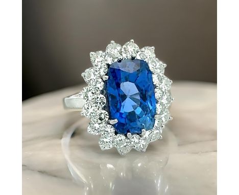 11.04 ct Ceylon Sapphire (AGL Report No Heat) 3.00 cttw Diamond Platinum Ring. &nbsp; &nbsp; &nbsp; &nbsp; &nbsp; Estate Ring