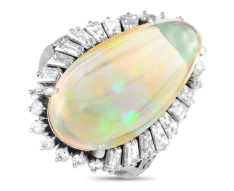 Platinum 1.56ct Diamond and Opal Ring.&nbsp; &nbsp; &nbsp; &nbsp; &nbsp; &nbsp; &nbsp; &nbsp; &nbsp; &nbsp; &nbsp; Weight:11.