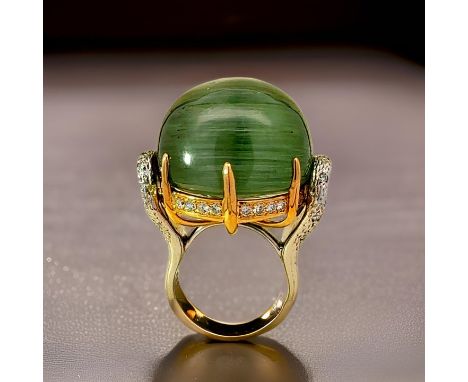 61.48 ct Cats Eye Tourmaline &amp; Diamond Platinum / 18K Yellow Gold Ring.&nbsp; &nbsp; &nbsp; &nbsp; &nbsp; &nbsp; &nbsp; &