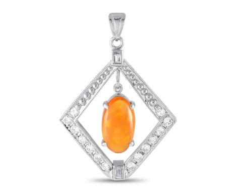 Platinum 0.76ct Diamond and Opal Pendant.&nbsp; &nbsp; &nbsp; &nbsp; &nbsp; &nbsp; &nbsp; &nbsp; &nbsp; Weight:7.2 grams Meta