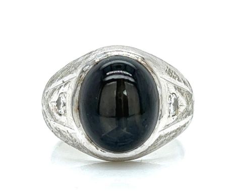 14K White Gold Star Sapphire &amp; Diamond Ring.&nbsp; &nbsp; &nbsp; &nbsp; &nbsp; &nbsp; &nbsp; &nbsp; &nbsp; &nbsp; &nbsp; 