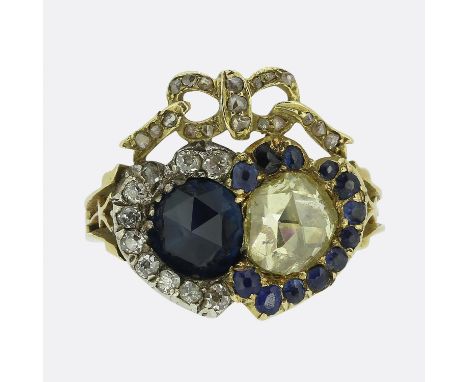Victorian Sapphire and Diamond Double Heart Ring.&nbsp; &nbsp; &nbsp; &nbsp; Weight:&nbsp;4.0 grams Size:&nbsp;J (49) Band Wi
