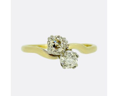 Vintage Two-Stone Diamond Crossover Ring. &nbsp; &nbsp; &nbsp; &nbsp; &nbsp; &nbsp; &nbsp; &nbsp; &nbsp; &nbsp; &nbsp; &nbsp;