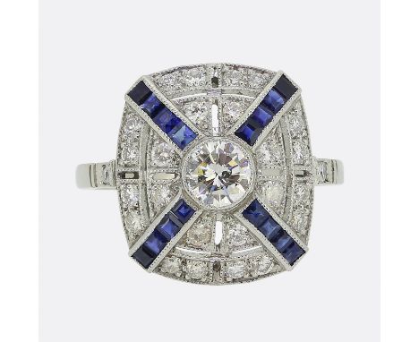 Art Deco Style Sapphire and Diamond Target Ring.&nbsp; &nbsp; &nbsp; &nbsp; &nbsp; &nbsp; &nbsp; &nbsp; &nbsp; &nbsp; &nbsp; 