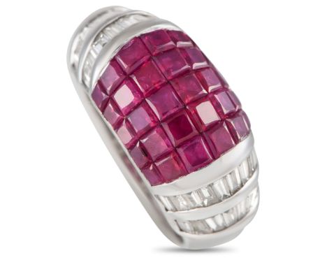18K White Gold 0.80ct Diamond and Ruby Dome Ring.&nbsp; &nbsp; &nbsp; Weight:7.0 grams Ring Top Height:6 Metal:18K White Gold