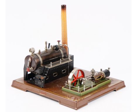 A Fleischmann 130/2 stationery live steam engine plant, mid 20th century, in original box. 38cm x 34cm. 