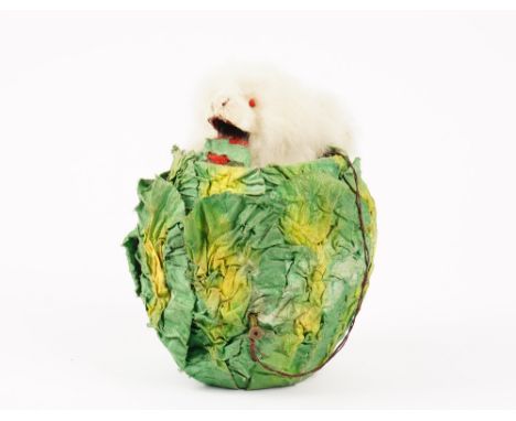 A Roullet et Decamps rabbit in cabbage clockwork musical automaton, paper label to the underside detailed 'Valencia', height 