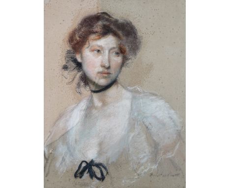 Francis 'Frank' William Carter (British, 1870-1933), A portrait of a lady in white, signed 'Frank W Carter' (lower right) and