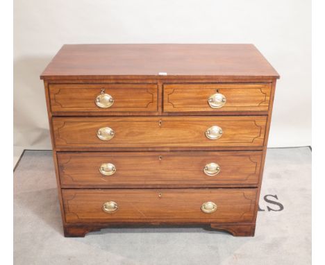 A George III mahogany chest, of two short and three long graduated drawers on bracket feet, 100cm wide  88cm high