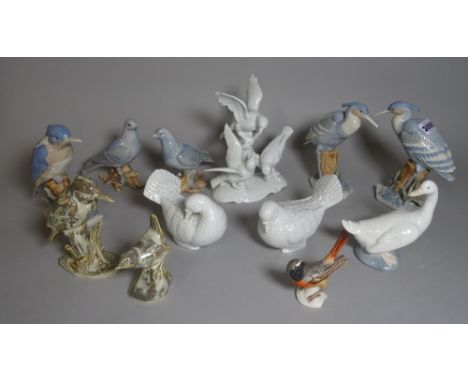 Ceramics; a quantity of decorative models of birds including Nao &amp; Studio pottery examples (qty). 